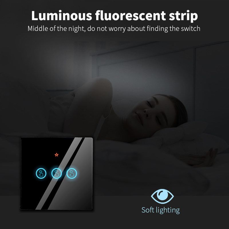Interruttori per pareti senza fili RF433 1gang Luxury Glass Panel Remote Control Interruttore di controllo vocale di supporto luminoso