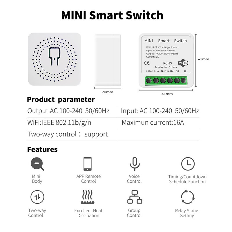 Temporizzatore astuto del relè di voce del teleruttore di APP di vita del modulo astuto dell'interruttore del commutatore di Tuya 16A 10A Wifi