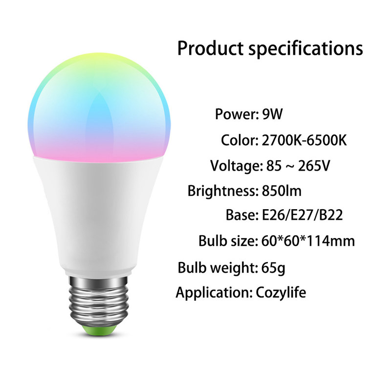 cozylife WiFi APP 10W Smart Wifi lampadina LED Bluetooth 0.2kg senza fili lampadine intelligenti a LED Automatizzazione domestica