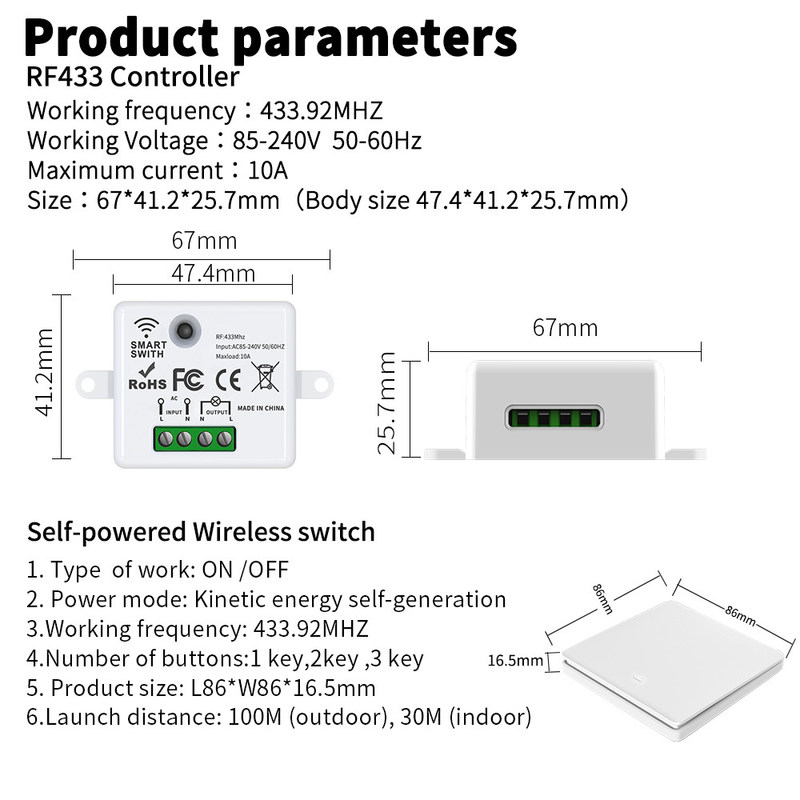 Tuya Wireless Remote Control Switch controller e ricevitore corrispondenza con Tuya modulo di supporto Google Alexa controllo vocale