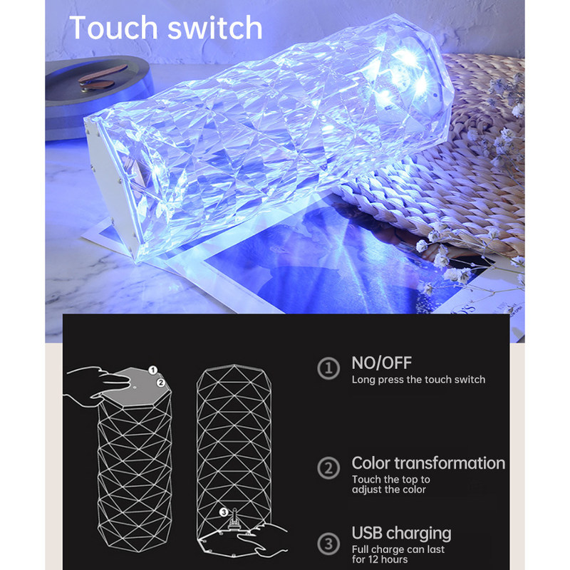 Moderno a tre colori RGB colorato rosa lampada da tavolo da letto Touch Control Dimming infinito
