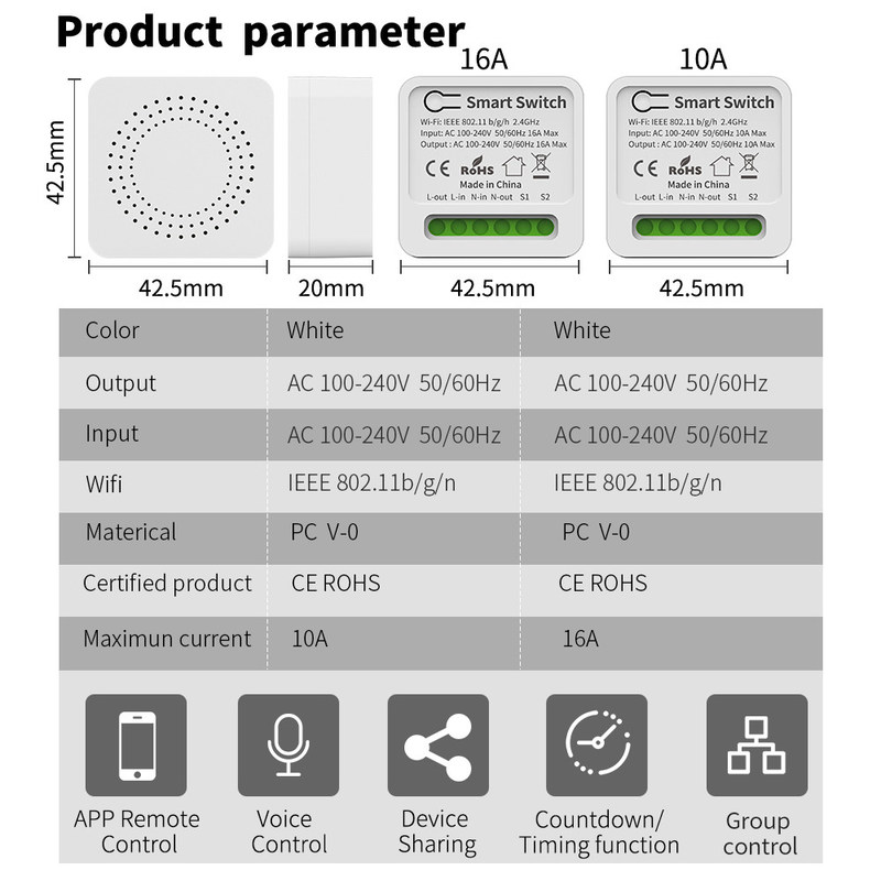 Switch intelligenti Wifi controllati da app con tipo di crittografia AES per frequenza 50/60Hz
