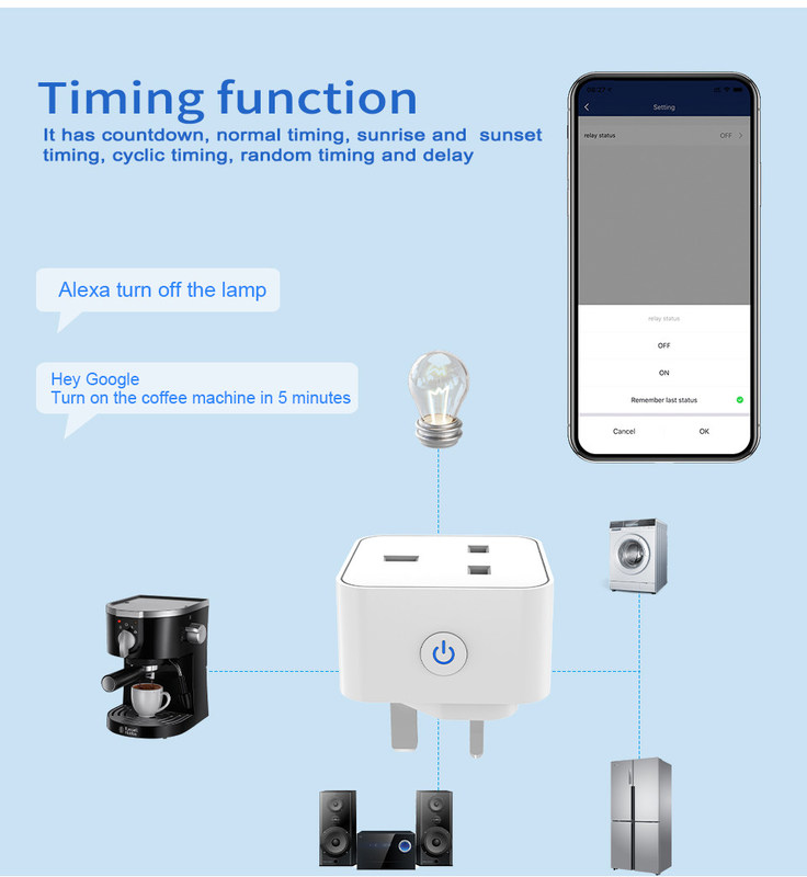 tuya wifi smart socket Plug di controllo remoto e voce con funzioni di programmazione e automazione supportano il controllo vocale Alexa
