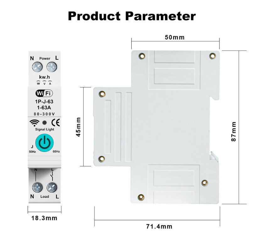 Tuya WiFi Smart Circuit Breaker Switch Misurazione in fase singola su corrente Controllo remoto mobile Timer funzioni multiple