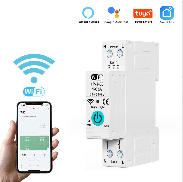 Tuya WiFi Smart Circuit Breaker Switch Misurazione in fase singola su corrente Controllo remoto mobile Timer funzioni multiple