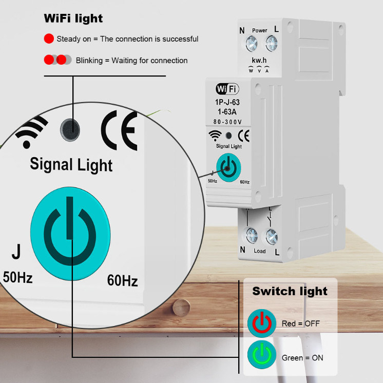 Tuya WiFi Smart Circuit Breaker Switch Misurazione in fase singola su corrente Controllo remoto mobile Timer funzioni multiple
