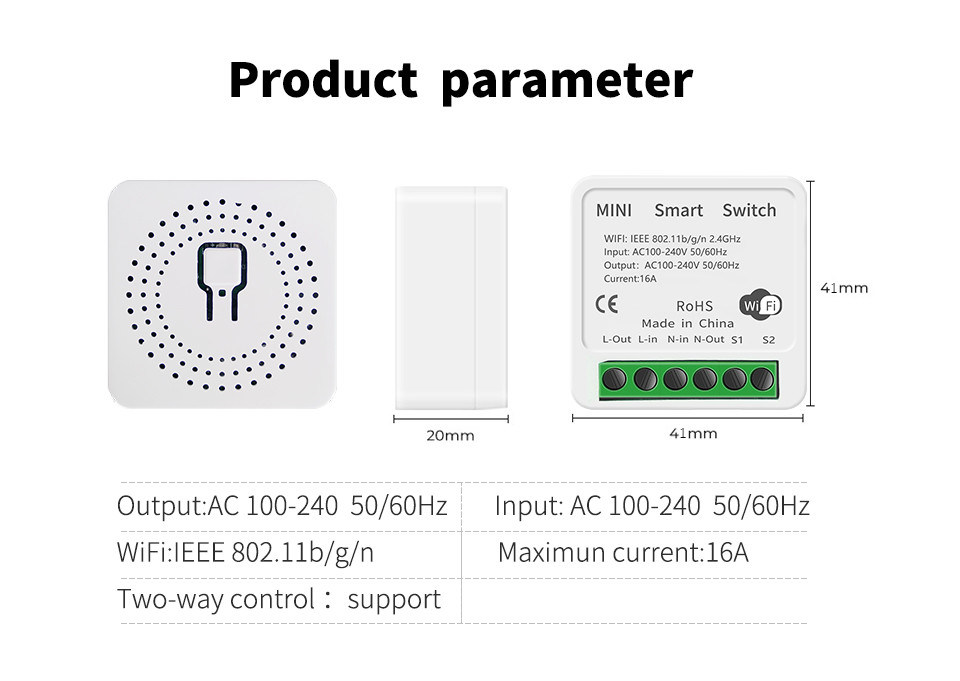 mini interruttore intelligente Soluzione intelligente affidabile - Wi-Fi abilitato Standard - Compatto Dispositivo bset scelta per rifatto vecchio circuito