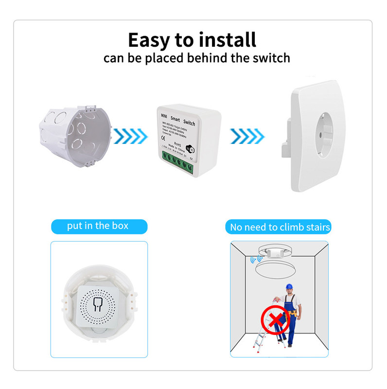 mini interruttore intelligente Soluzione intelligente affidabile - Wi-Fi abilitato Standard - Compatto Dispositivo bset scelta per rifatto vecchio circuito