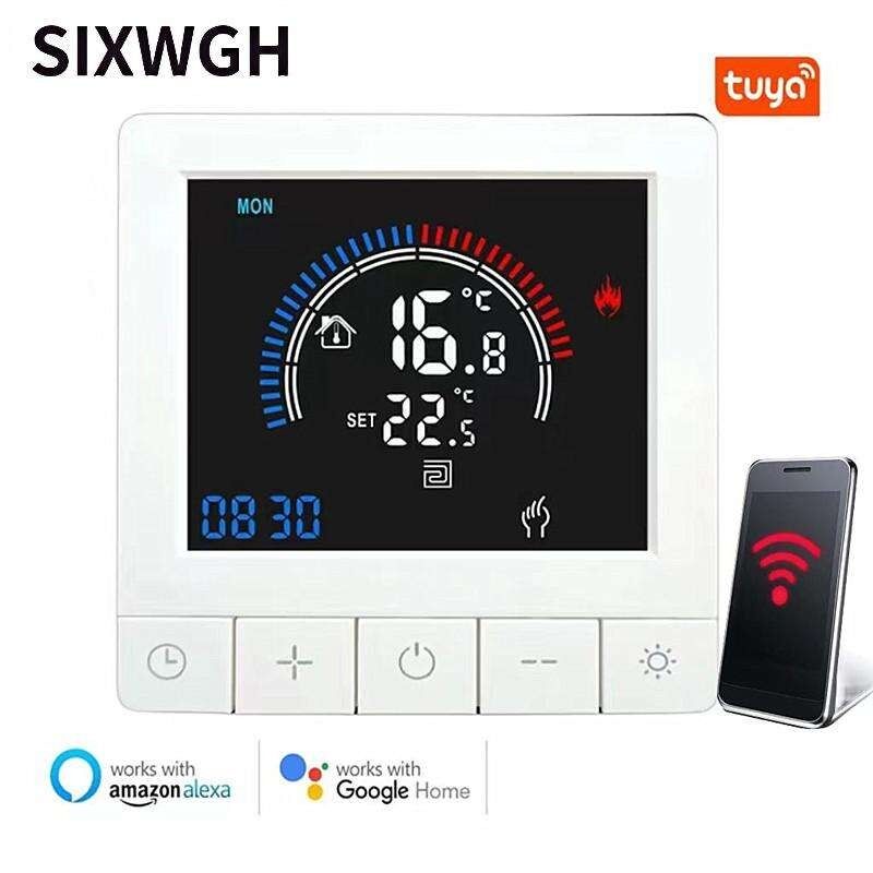 SIXWGH Tuya Smart Thermostat Wi-Fi App Control Display OLED Display Slider Design Controllo vocale 7-Day Schedule 16A Carico lavora a casa