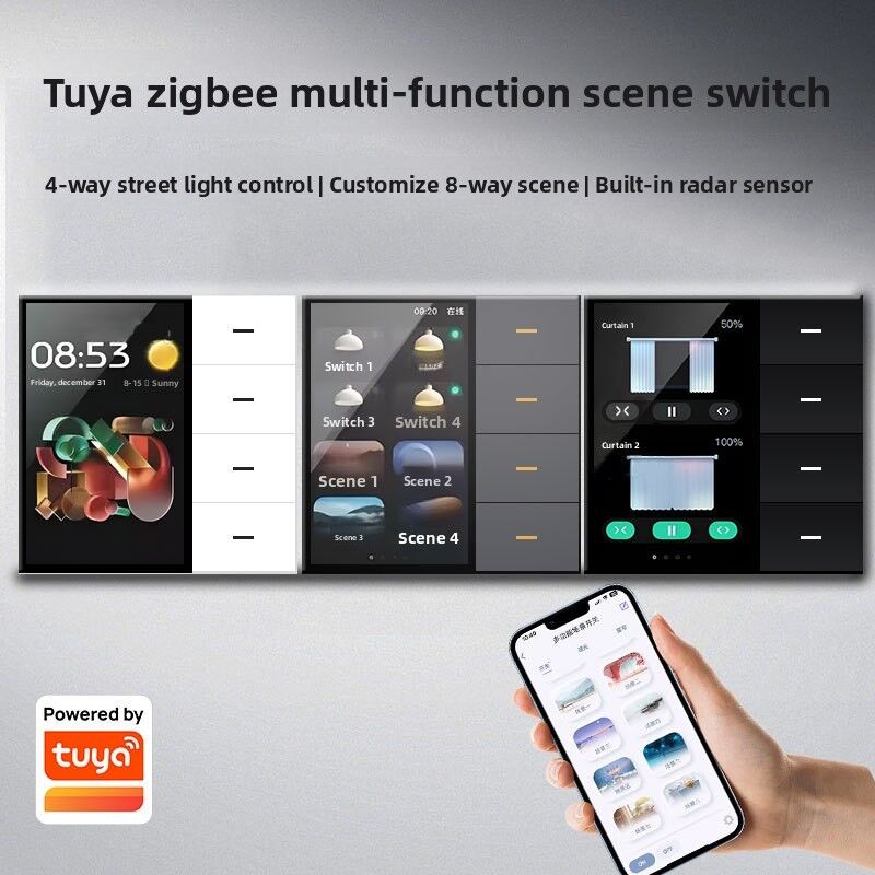 SIXWGH Smart Life Smart Touch Wall Switch 4 Gang WiFi Zigbee Panel Radar Sensore Colorato Customized Luxury Home Hotel Office