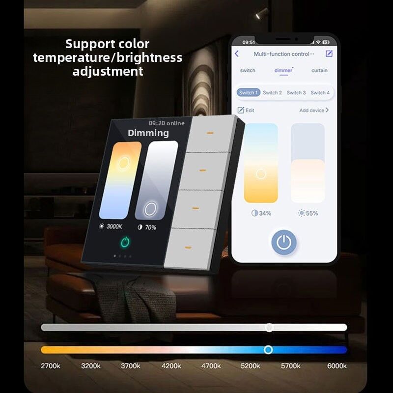 SIXWGH Smart Life Smart Touch Wall Switch 4 Gang WiFi Zigbee Panel Radar Sensore Colorato Customized Luxury Home Hotel Office
