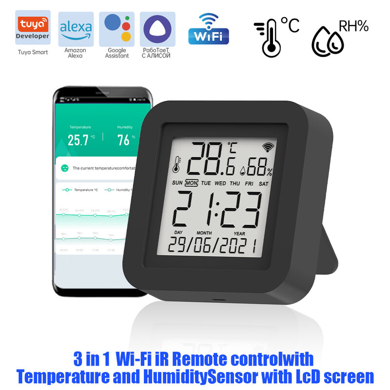 SIXWGH 3-in-1 Dispositivo di automazione domestica intelligente Tuya Wi-Fi IR telecomando schermo LCD Sensore di temperatura e umidità controllo vocale