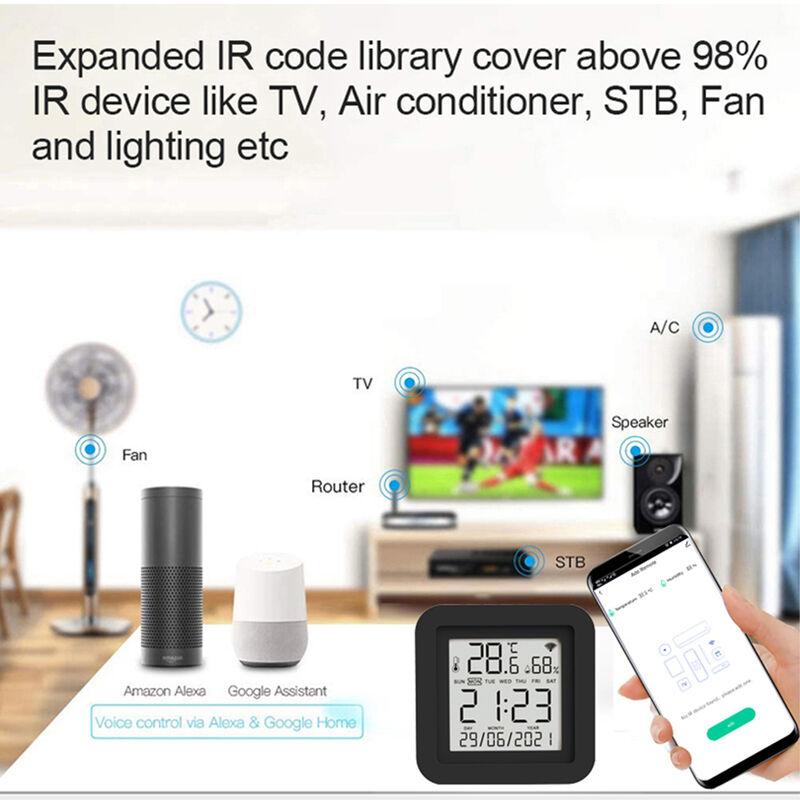 SIXWGH 3-in-1 Dispositivo di automazione domestica intelligente Tuya Wi-Fi IR telecomando schermo LCD Sensore di temperatura e umidità controllo vocale