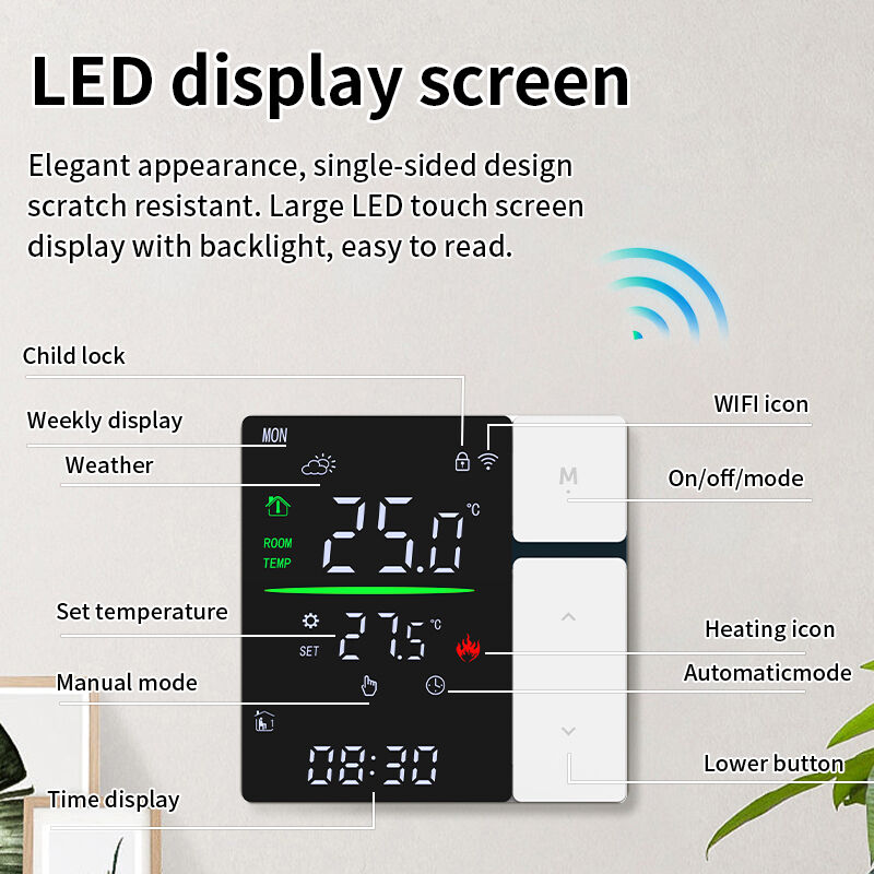 SIXWGH Termostato Intelligente WiFi per Riscaldamento ad Acqua con Touch Screen LED Controllo Temperatura Pavimento Elettrico/Parete RV Garage