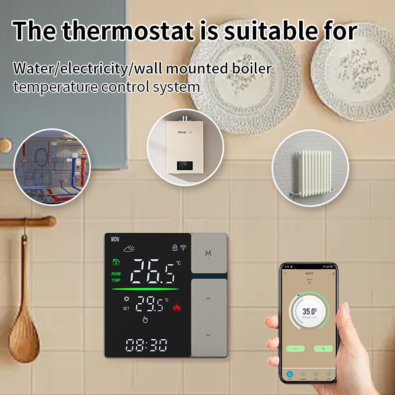 SIXWGH Termostato Intelligente WiFi per Riscaldamento ad Acqua con Touch Screen LED Controllo Temperatura Pavimento Elettrico/Parete RV Garage