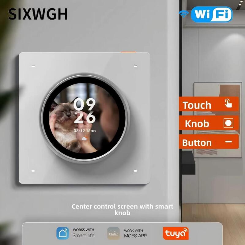 SIXWGH Smart Home Control Panel Rotary Knob Touch Screen funziona Tuya Smart Life App per il controllo della scena HVAC US/EU Home Automation