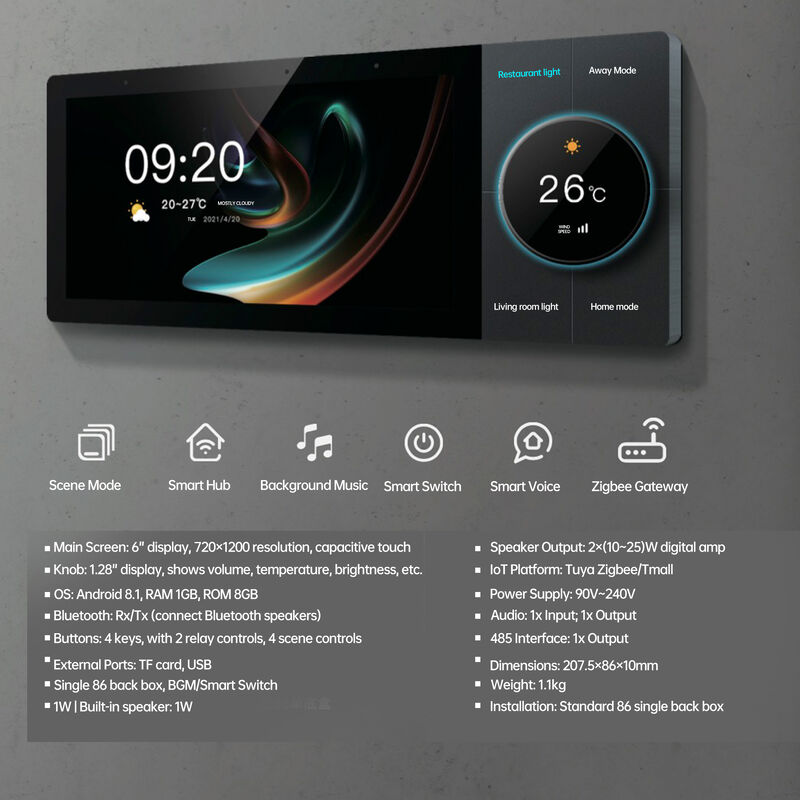 SIXWGH Luxury Upgrade Pannello di controllo Smart Home da 10 pollici Tuya WiFi Zigbee Gateway App Voce Musica di Sfondo Multi-Scenario Bar